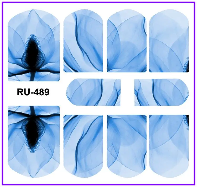 Лак для ногтей, водная наклейка, полное покрытие, цветок X RAY, прозрачные лепестки, цветы, розы, красные, синие RU487-492 - Цвет: RU489