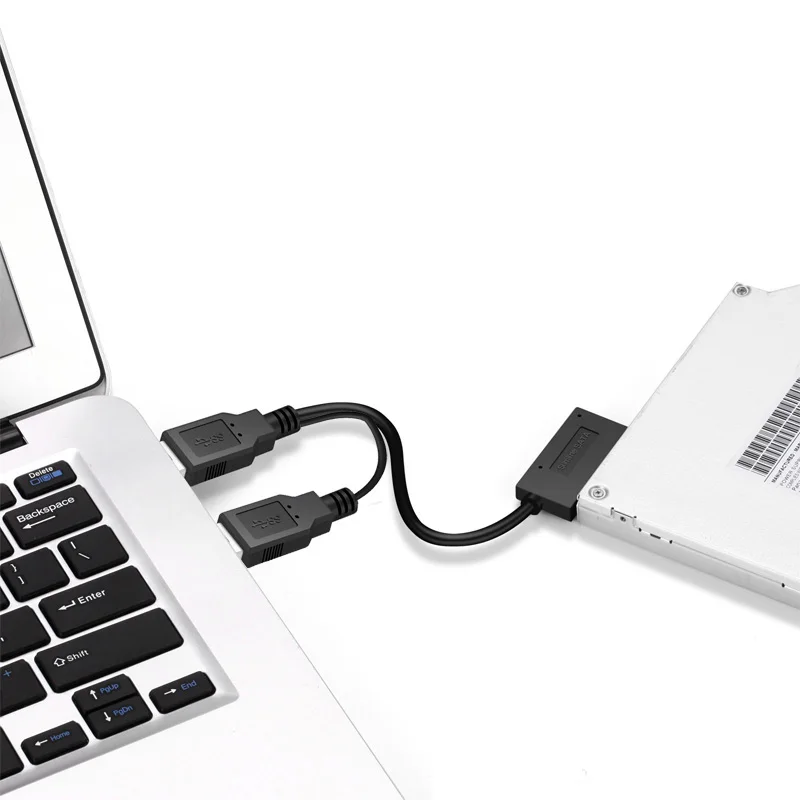 Тонкий SATA кабель USB 2 0 к 6 + 7 13Pin с внешним источником питания USB2.0 для