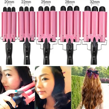 

3 Barrel Digital Ceramic Temperature Adjustable Triple Pipe Hair Wave Hair Crimper Ceramic Hair Curler For Home Office Shop