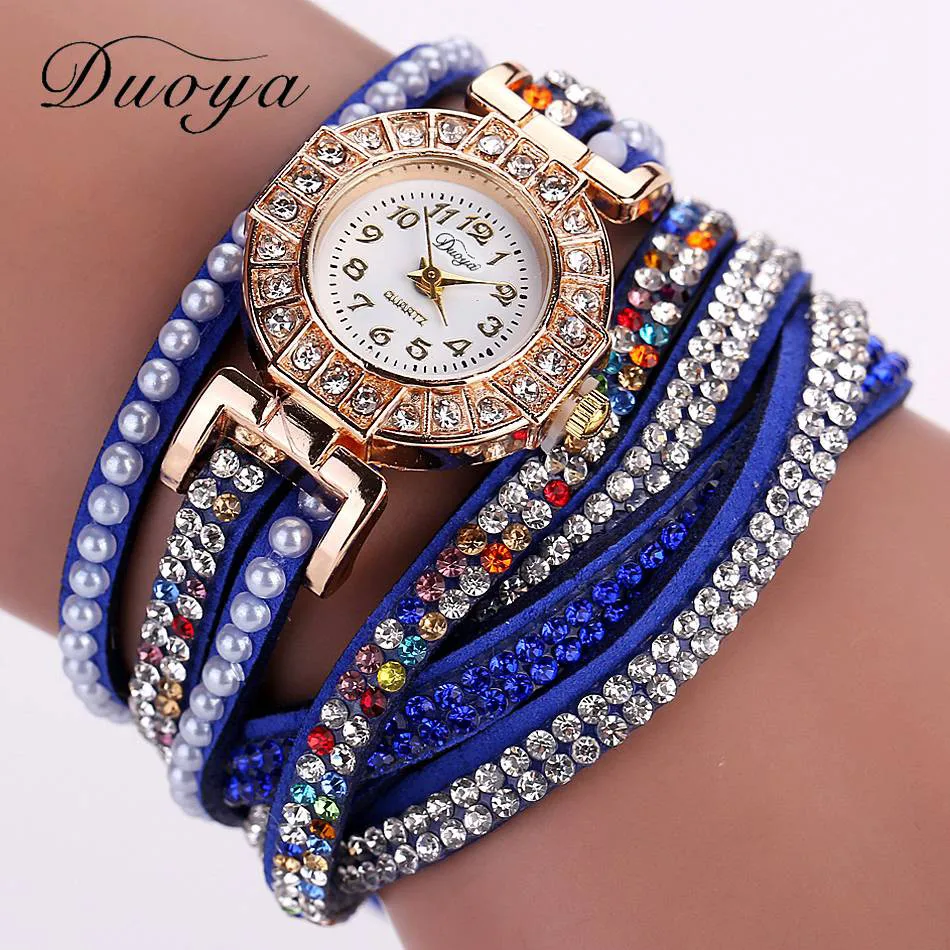 DUOYA роскошный браслет часы для женщин модные женские Кристалл Золото кварцевые наручные часы со стразами Relogios Femininos 533