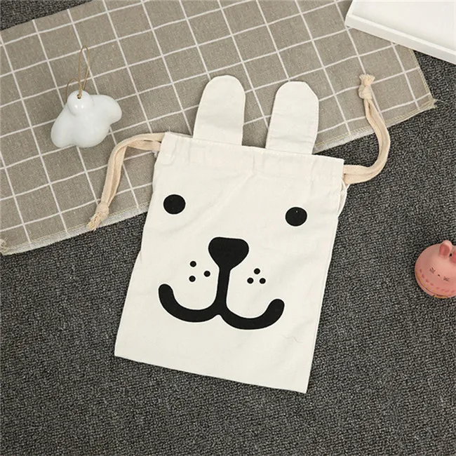 Smile bear with ear Мультяшные холщовые мешки для хранения с заячьими ушками, рюкзак на шнурке, детский органайзер для комнаты для игрушек и детской одежды, висящий мешок для стирки - Цвет: Smile bear with ear