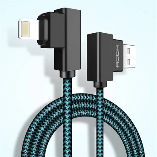 ROCK 90 градусов USB кабель для iPhone 5 6 6 S 7 8 X Быстрая зарядка кабель для iPad USB зарядное устройство кабель L Тип кабель для передачи данных для мобильного телефона - Цвет: blue color