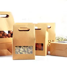 10*15,5*6 см 50 шт/партия стоьте вверх коричневый крафт-бумажный пакет подарочная упаковка коробка печенья/конфеты/гайки мешок/DIY подарочная ручка упаковочная коробка