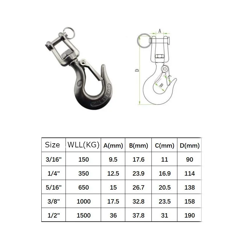 304 поворотные Крючки из нержавеющей стали для подъемного крючка, крюки для грузового крана, рабочая нагрузка 350 кг, оборудование для морского такелажа