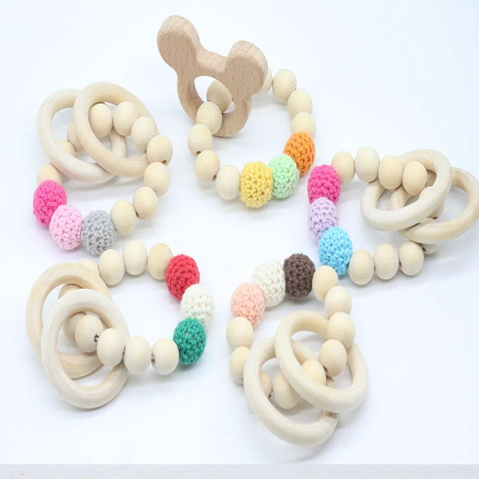 1 Pc Teething Toy Natural Wooden Teething Toy Wood Beads Baby Teeth for