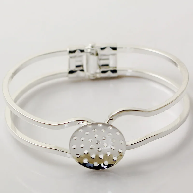 

Blank Bangle Findings with Circle Filigree Bezel Cabochons Bases Cuff Spring Bangle Bracelet DIY Settings Multi-color Plated