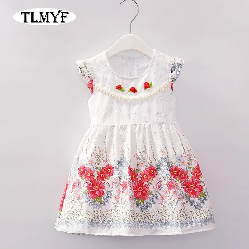 

Hot Sale Princess Dress 0-2 years old high quality 100% cotton baby girl's pearl&flowers summer dress MF0018
