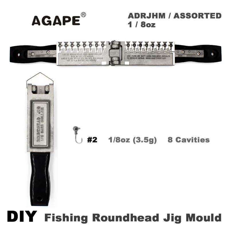 

Agape DIY Molds For Fishing Roundhead Jig Mould ADRJHM/ASSORTED COMBO 1/8oz(3.5g) 8 Cavities