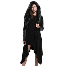 Feitong Women Parka Winter Solid Stitching Long Sleeve Coats Faux Fur Panel Warm Hooded Plus Size Lady Blouse jacket