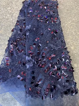 

PROMOTION !2019 High quality nigerian french tulle lace african lace fabric for party dress ,African with sequins lace fabric 5y
