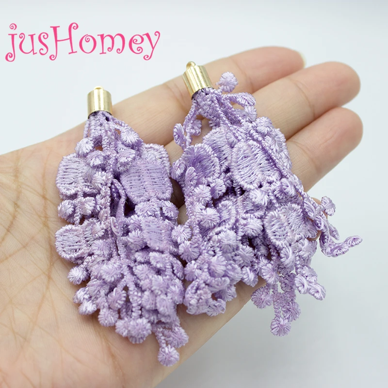 

8PCS Chic Shabby Venice Lace Trim Tassels 70mm Embroidery Venise Lace Tassel w/ Gold Plated Cap for DIY Jewelry, Dangle Earring