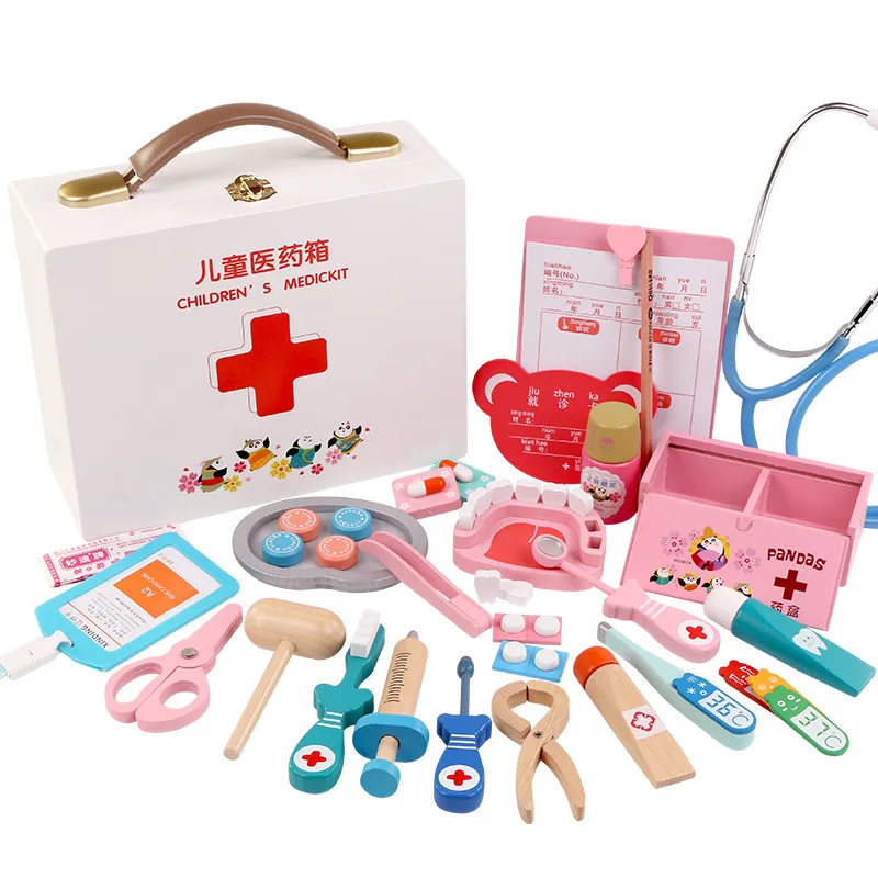 Wooden Pretend Play Doctor Educationa Toys for Children Medical Simulation Medicine Chest Set for Kids Interest Development Kits