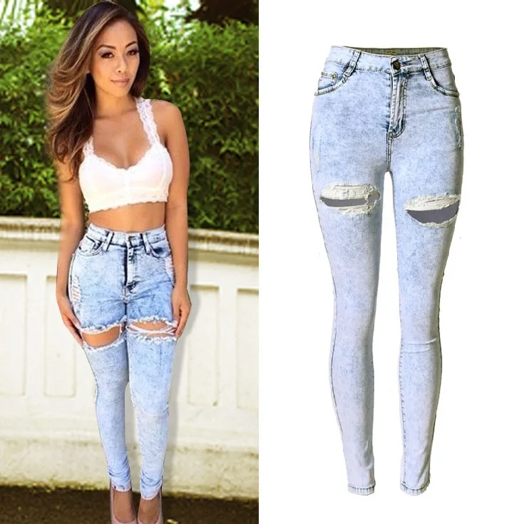 Nueva Moda Mujer Pantalones Vaqueros De Cintura Alta Skinny