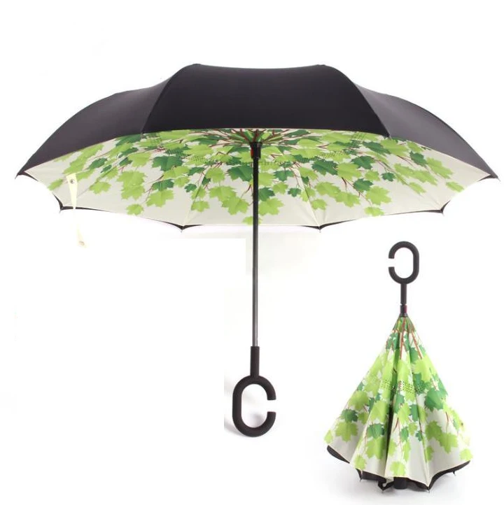 Ветростойкий складной зонт для мужчин и женщин, защита от солнца, дождя, автомобиля, перевернутый с ручкой, зонты, двойной слой, защита от ультрафиолета, самостоятельная стойка