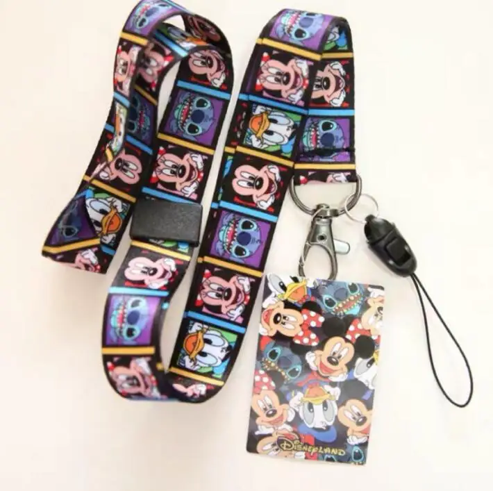 

Retail 1 pcs cartoon mickey minnie stitch Straps Lanyard ID Badge Holders Mobile Neck Keychains For Party Gift R22