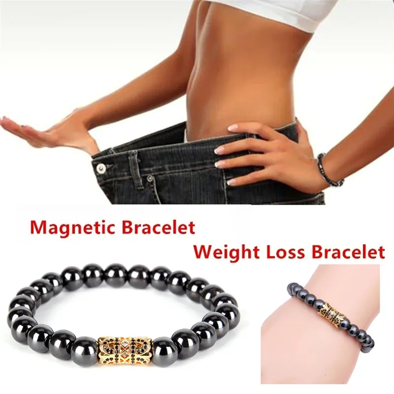 

1Pc Magnetic Therapy Slimming Bracelets Weight Loss Stone for Men Women Health Care Magnetic Hematite Stretch Beaded Bracelets