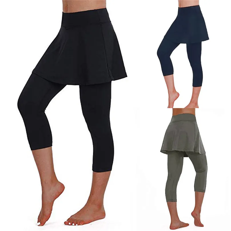 Women's Casual Skirt Leggings Tennis Pants Sports Fitness Cropped Culottes Sports Skirt Pants #4M15 (6)