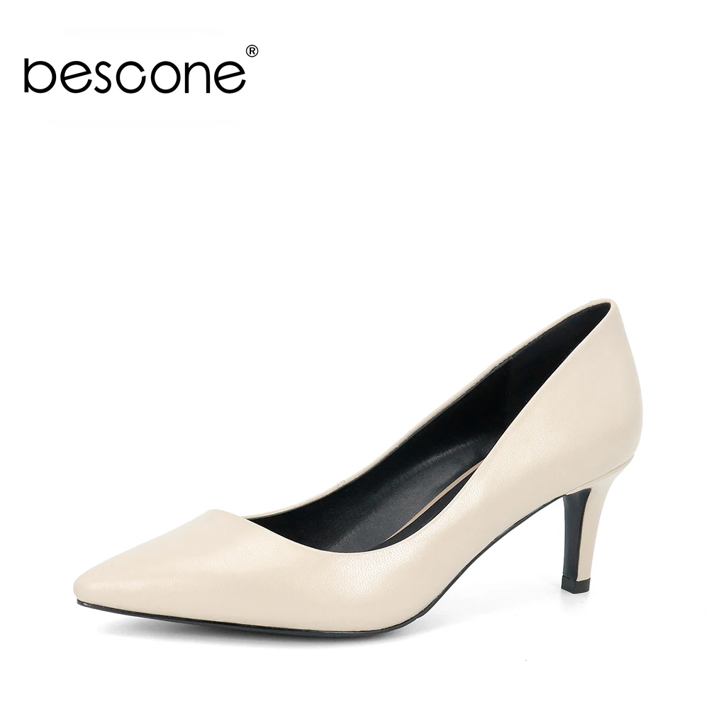 BESCONE 2019 New Women's Pumps Genuine Leather Nobleman Sheep Skin 5.5cm Heels Pumps Comfortable Women Classic Career Shoes A67