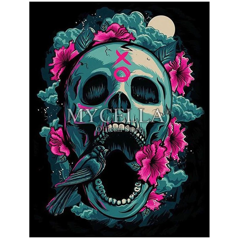 

Full Square Drill 5D DIY Diamond Painting "Flower Skull" Embroidery Cross Stitch Diamond Mosaic Stickers Home Decor Gift