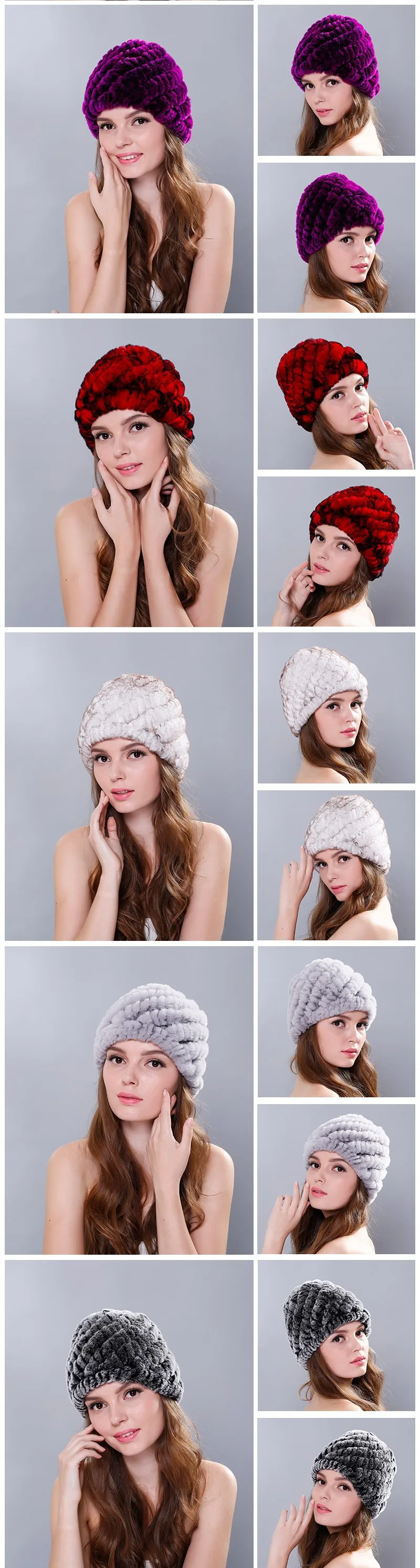 Hot Sale Winter Fur Hats For Women Natural Rex Rabbit Fur Beanie knitted Fur Caps Female Elegant Real Fur Cap (2)