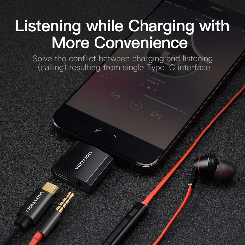 Адаптер Vention с USB Type C на 3 5 мм AUX аудио USB3.1 разъем для наушников Xiaomi 6 Note MIX HUAWEI P20 Pro c