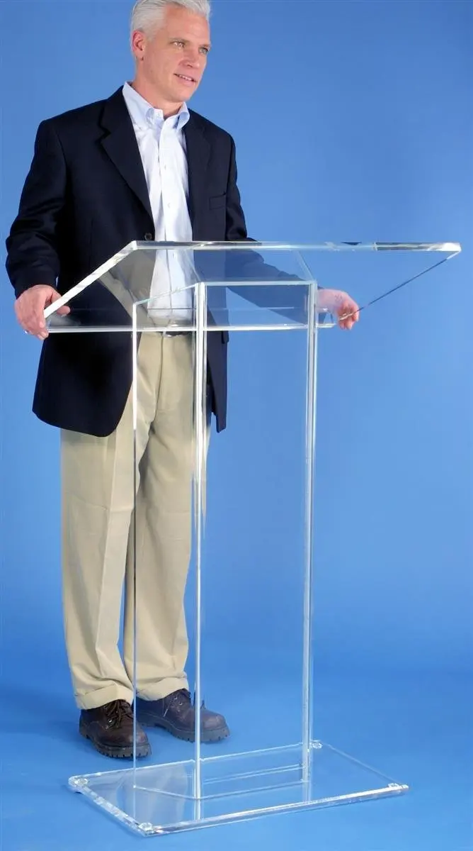 Clear Acrylic Podium, Large Top with Lip, 28" x 48", 0.5" Thick Panels (LECTCVM)