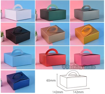 

14.2x14.2x6.5cm Golden Cake Packaging Boxes with handle, cup cake box ,wedding paper cardboard cake box 100pcs/lot