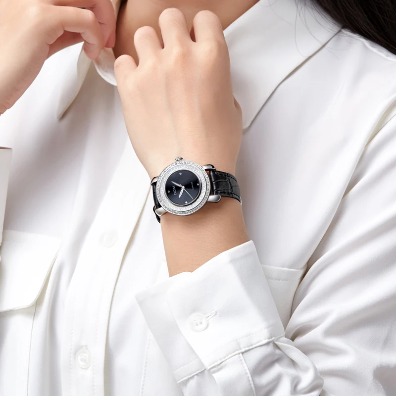 DOM Women s Clock Ladies Fashion Simple Stylish Mirror Dial Watches Women Slim Leather Classic Wrist 4