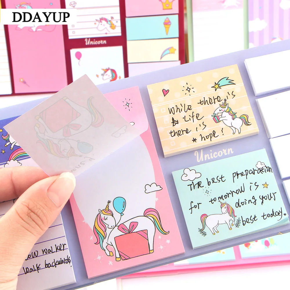 Kawaii Мультфильм Единорог раза блокнот Примечание Sticky бумага корейский Канцелярские Радуга планировщик наклейки блокноты Школа Офис
