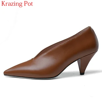 

2018 New Arrival Cow Leather Brand Spring Shoes Pointed Toe High Heels Shallow Women Pumps Office Lady Sweet Wedding Shoes L92