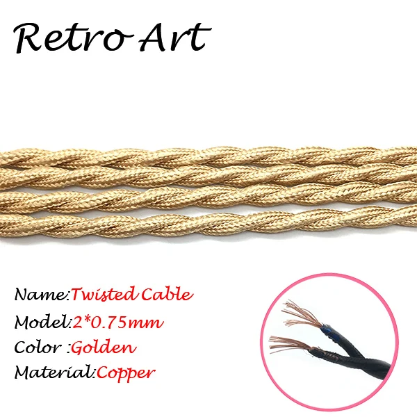 2*0,75 мм винтажный скрученный плетеный кабель в античном стиле тканевый шнур для лампы - Цвет: Golden