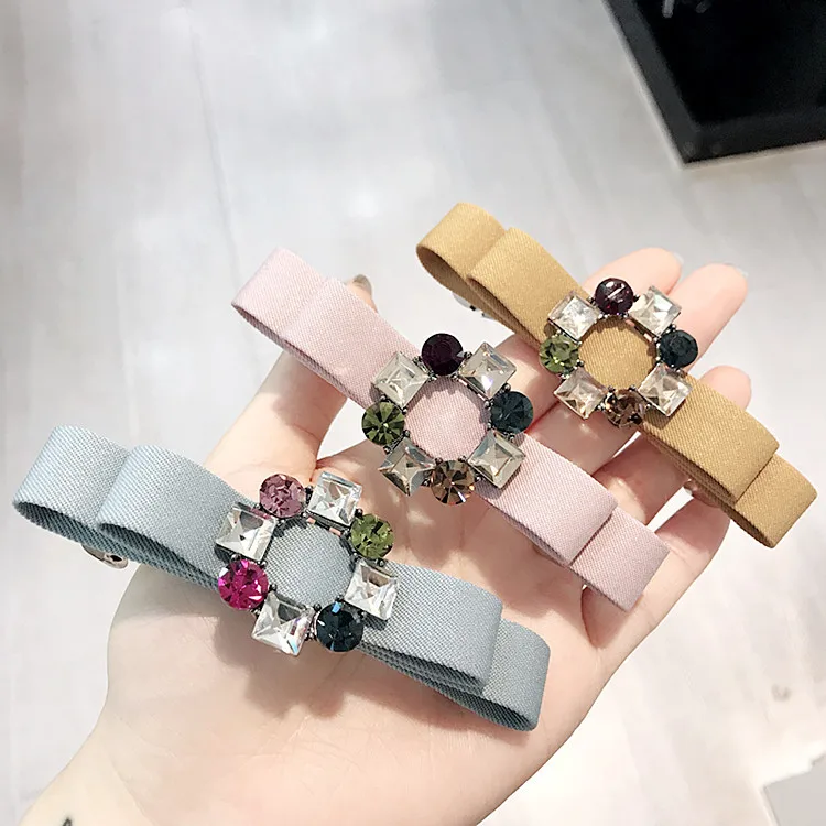 

Korea Fabric Crystal Hairpins Simple Ponytail Bow Spring Clip Hair Clips Headdress Jewelry for Women Girls Hair Accessories