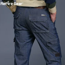 Refire gear толстые повседневные джинсы для мужчин хлопок мульти карман мотоциклетные байкерские джинсы стрейч гибкие носимые военные джинсовые брюки карго