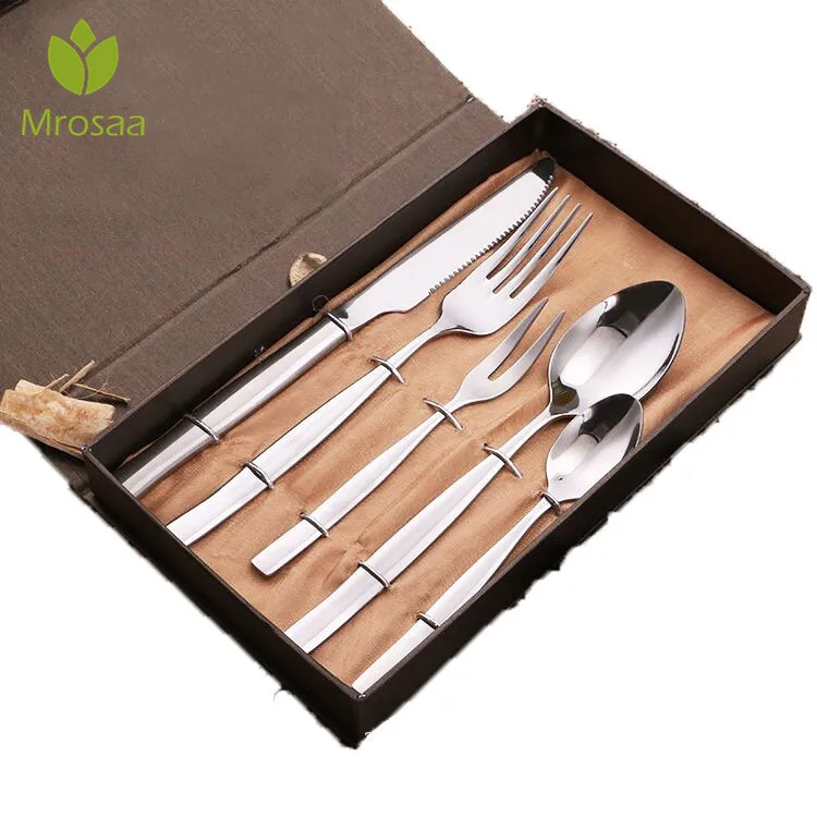 Mrosaa 5 pcs Stainless Steel Cutlery Thick Cutlery Gift Five piece