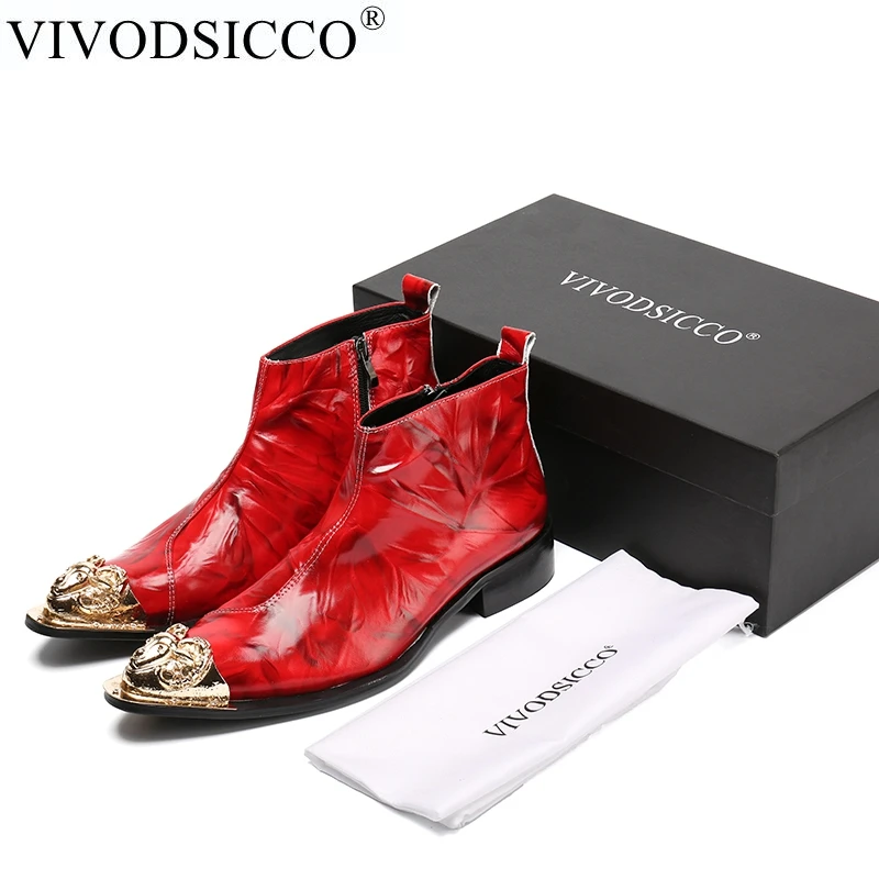 VIVODSICCO New Ankle Winter Shoes Genuine leather Men Pointed Toe Metal Toe Men's Dress Boots Fashion Mens Booties Botas Hombre цена VIVODSICCO New Ankle Winter Shoes Genuine leather Men Pointed Toe Metal Toe Men's Dress Boots Fashion Mens Booties Botas Hombre цены онлайн