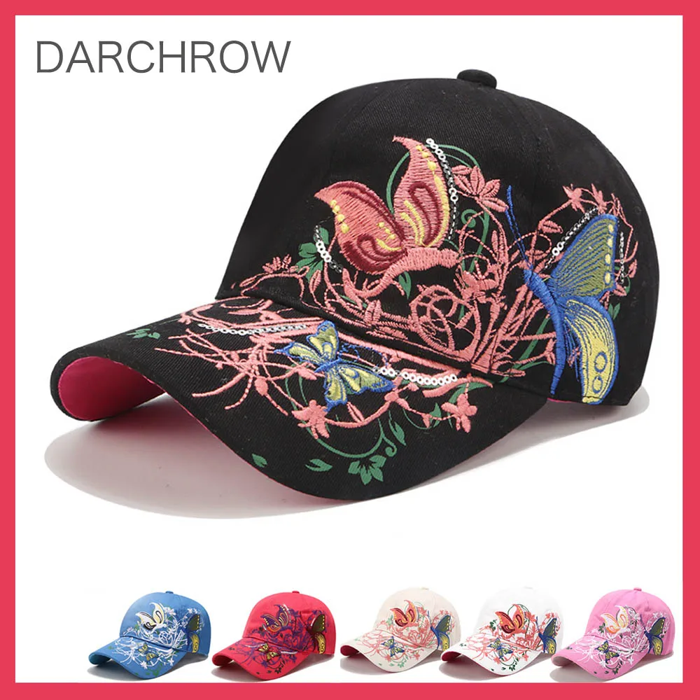 

2019 New Brand Design Elegant Beautiful Handmade Butterfly Embroidered Women's Baseball Cap Cotton Comfortable Hat Women Hat