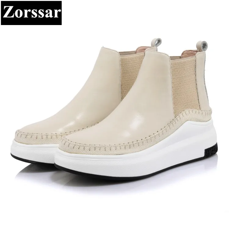 

{Zorssar} 2017 NEW High Quality cow leather Womens boots Casual flat ankle Boots fashion women boots platform shoes woman