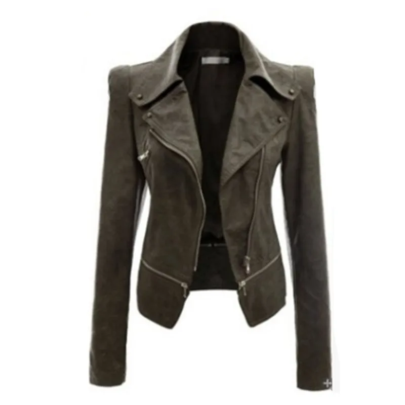 New Fashion Women Spring Autumn Soft Faux Leather Jackets