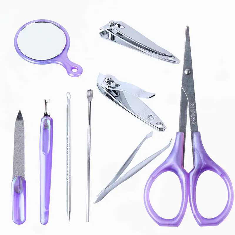 9Pcs Clipper Nail Care Set Case Nail Pedicure Scissor Manicure Accessory Tools Tweezer Knife Ear Apple Shape Case Started Kit