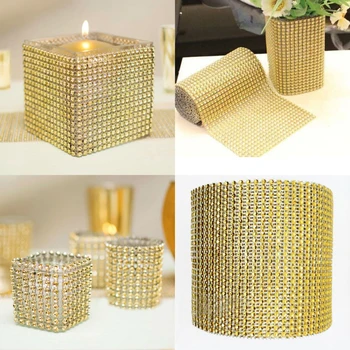 

1Yard 8/24 Rows Gold Silver Crystal Diamond Mesh Rhinestone Ribbon for Wedding Party Gift Vase Floral Decoration Products Decor