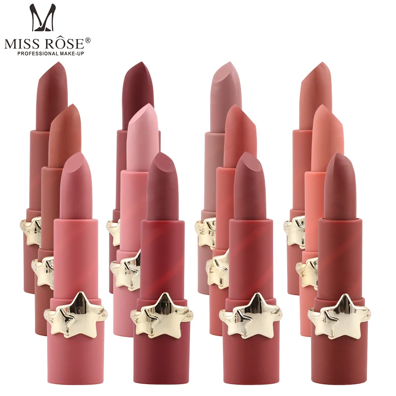 

MISS ROSE Brand 12 Colors Star Matte Lipstick Waterproof Moisturizing Long-lasting Non-Stick Cup Does Lip Stick Cosmetic TSLM1
