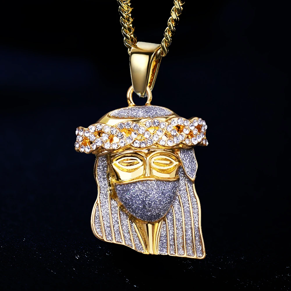 Хип-хоп Iced Out золото Цвет масках Иисус Лицо Подвеска Цепочки и ожерелья Кристалл Иисус из ювелирных изделий с бесплатной 24 ''кубинский цепи