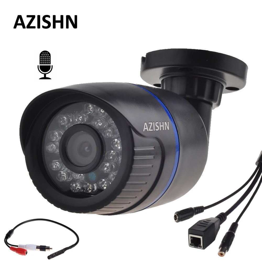 AZISHN HD 720P 960P 1080P ip-камера, аудио вход, внешний микрофон, для безопасности, уличная камера, IP аудио, ONVIF P2P IP Cam