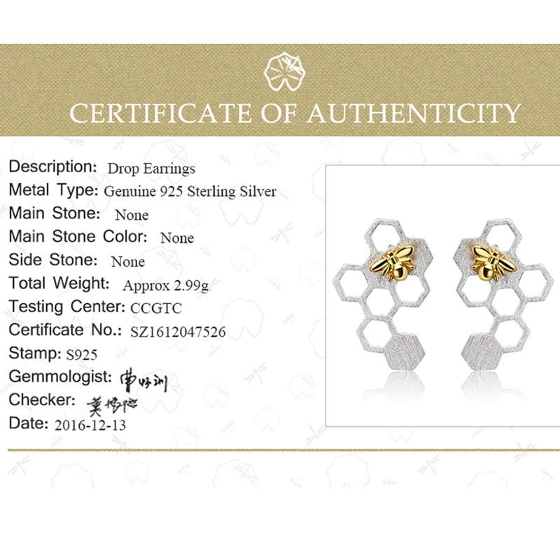 Lotus Fun Real 925 Sterling Silver Earring Natural Creative Handmade Fine Jewelry Honeycomb Home Guard Dangle Earrings for Women