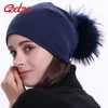 Geebro Women's Winter Beanie Knitted Ribbed Beanies Hat with Pompom Cap Solid Color Slouch Hats Skullies chapeu feminino DQ423M 1