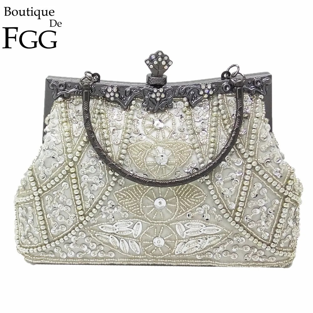 Boutique De FGG винтажный женский серебряный кошелек с металлическим каркасом в китайском стиле для вечеринки, свадьбы