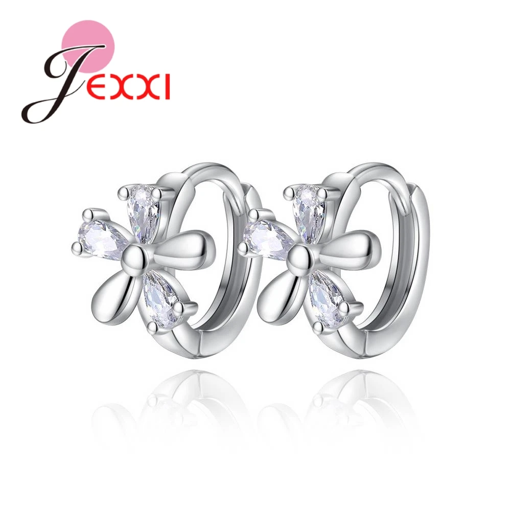 

Cute Summer Flowers Style 925 Sterling Silver Hoop Earrings With Austrian Zircons Women Wedding Engagement Popular Jewelry