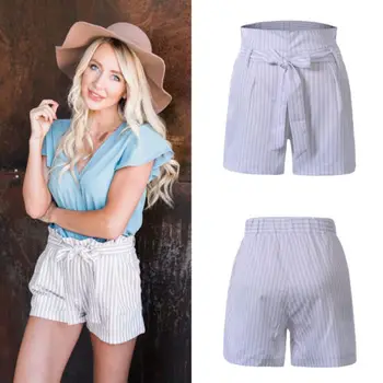 

Women High Waist Striped Shorts New 2018 Summer Casual Shorts