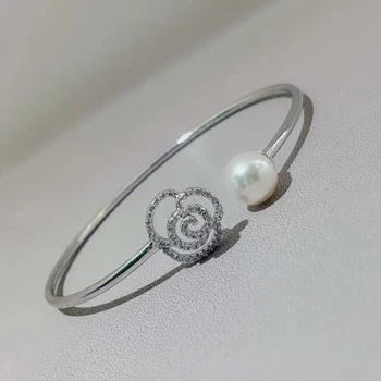 

925 Sterling Silver Pearl Bracelet Mountings Fashion ADJUSTABLE Bangle Findings Jewelry Parts Fittings Accessories, 3pcs/lot