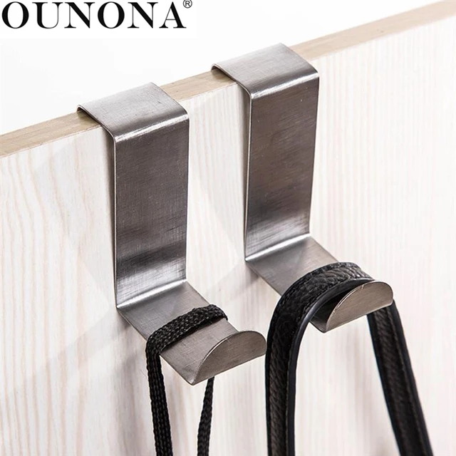 Best Offers OUNONA 10pcs Wall Door Hooks Kitchen Cabinet Clothes Hanger for Clothes Towel Scarf Hat Stainless Steel Over the Door Hook 